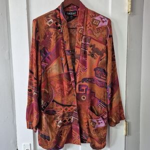 Karen Kane Vintage 80's Abstract Geometric Shoulder Pad Blazer Jacket Sz M